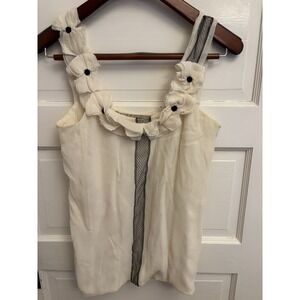 Lela Rose Women's 100% Silk Floral Lace Cream Tank‎ Blouse Bubble Hem Size 4